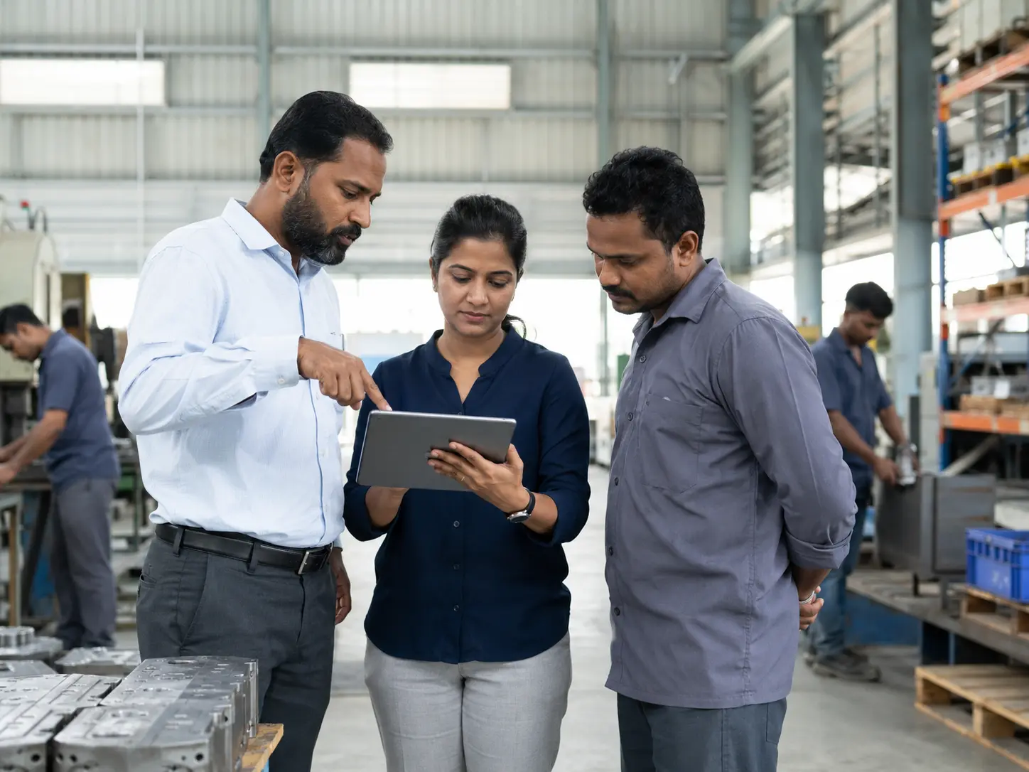 Indian operations manager and staffing partner reviewing shift info