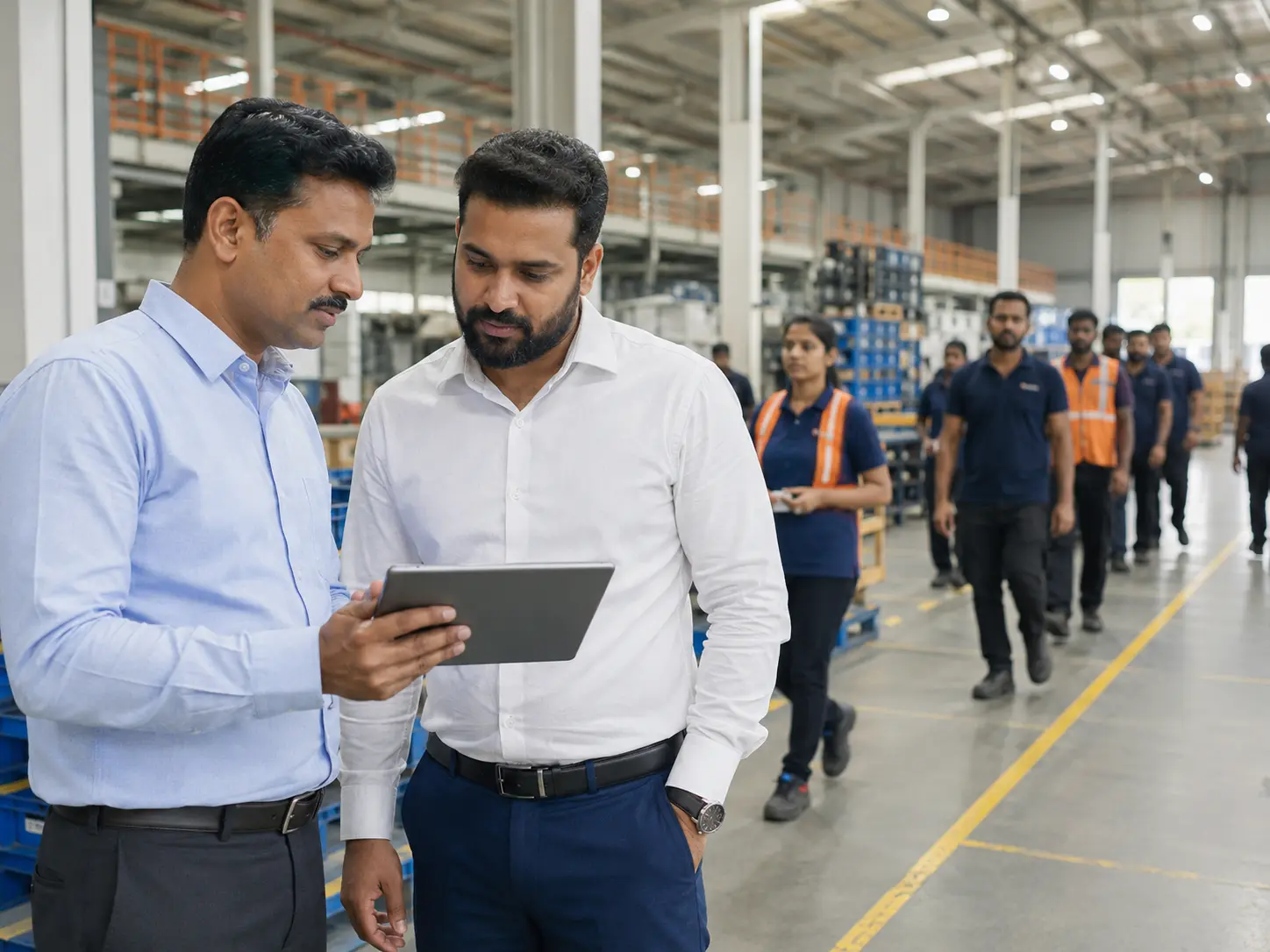 Indian operations, staffing and frontline leaders reviewing workforce activity